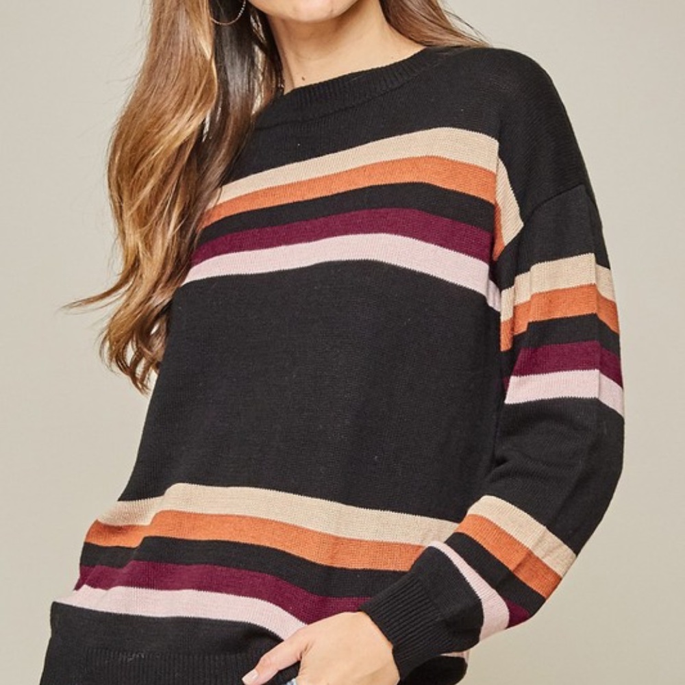 Last 1! NWT Black Striped Crewneck Sweater - Picture 8 of 8
